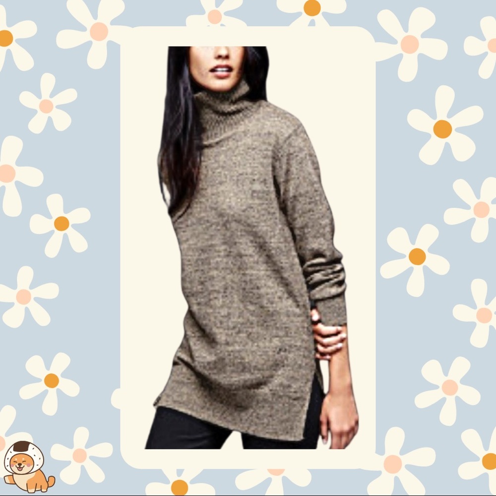 Gap Marled Grey Snap Turtle Neck Sweater
